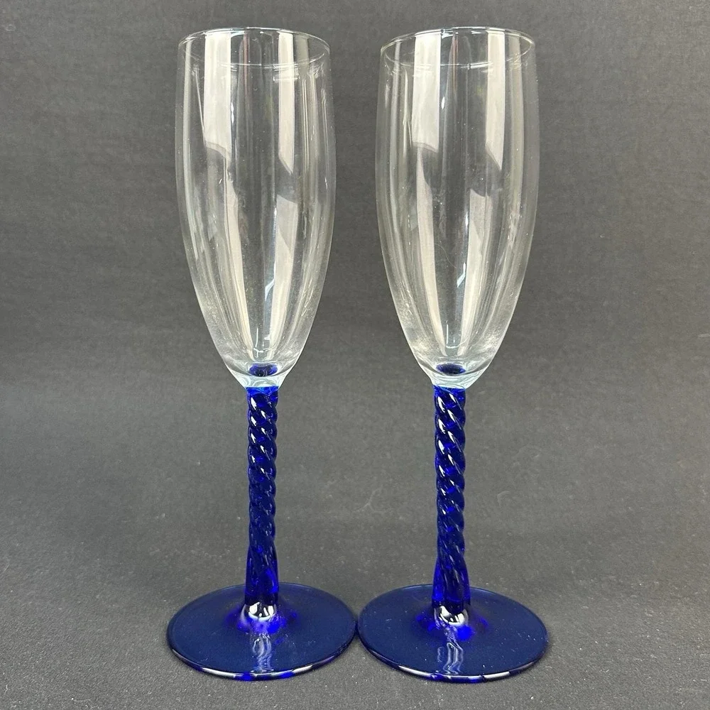 Cristal d'Arques-Durand Angelique Cobalt Blue Twisted Stem Champagne‎ Flute